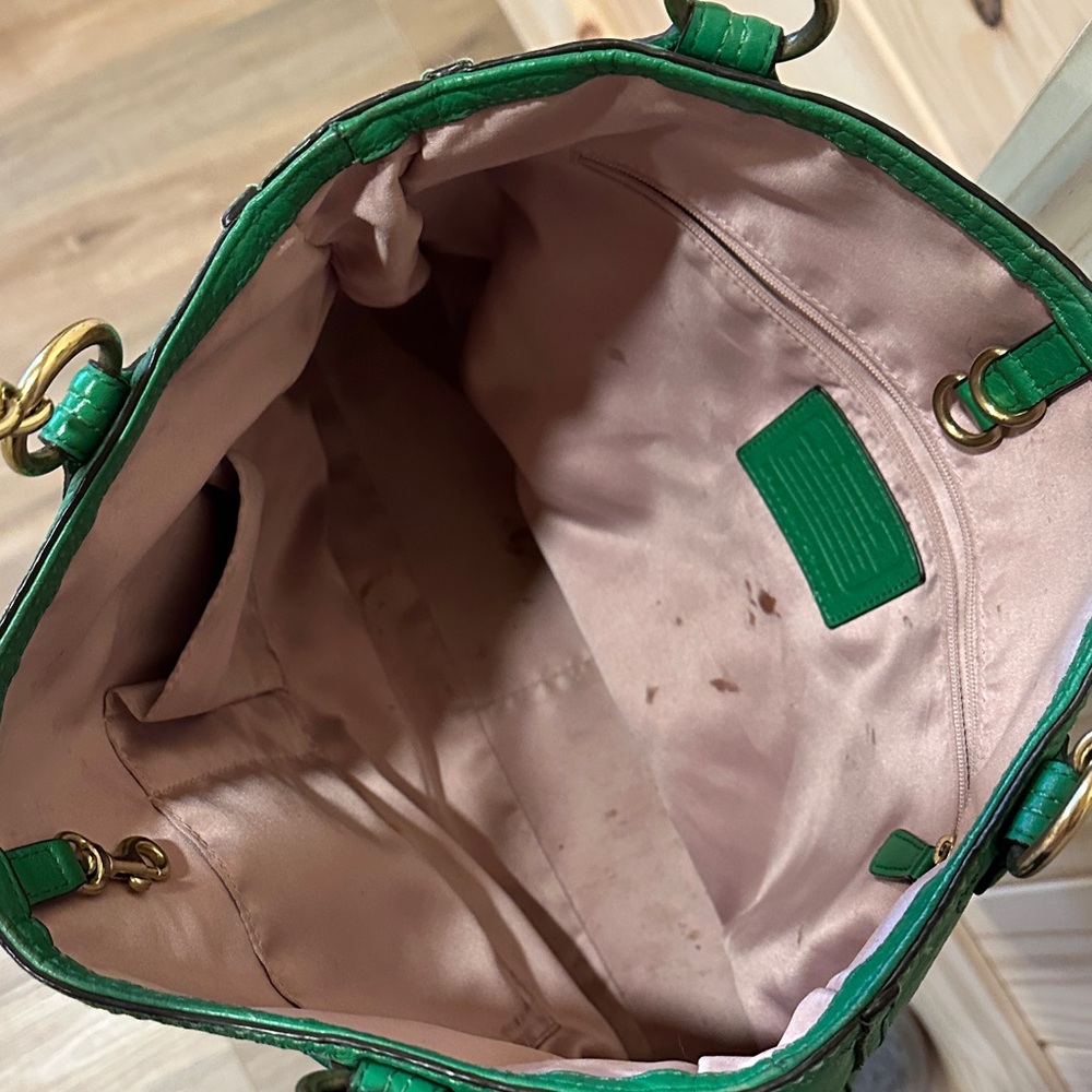 Coach vintage Green Leather Tote Bag purse - Picture 3 of 5